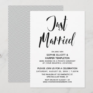 Schwarz & Weiß Just Married Typografie Empfang Einladung