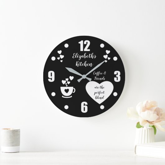 Schwarz-Weiß Kaffeetasse Liebe Herz Küche Große Wanduhr (Zuhause)