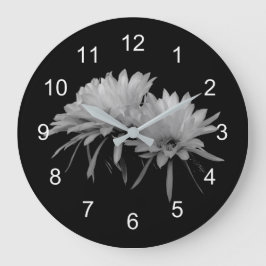 Schwarz-Weiß-Kakteen blühen Große Wanduhr