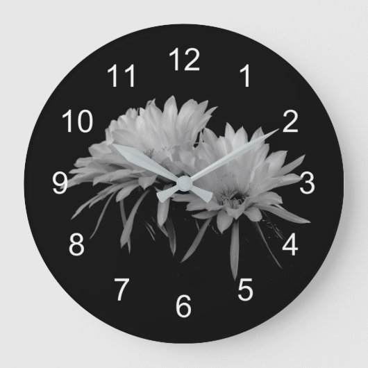 Schwarz-Weiß-Kakteen blühen Große Wanduhr (Vorderseite)