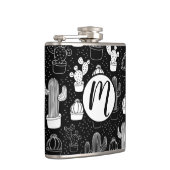 Schwarz-Weiß-Kaktus Doodle-Muster Flachmann (Rechts)