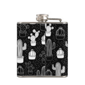 Schwarz-Weiß-Kaktus Doodle-Muster Flachmann (Rückseite)