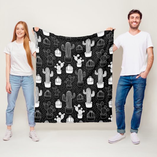 Schwarz-Weiß-Kaktus Doodle-Muster Fleecedecke (Beispiel)