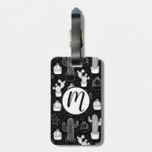 Schwarz-Weiß-Kaktus Doodle-Muster Gepäckanhänger (Rückseite vertikal)