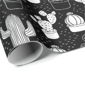 Schwarz-Weiß-Kaktus Doodle-Muster Geschenkpapier (Rolleneckpunkt)