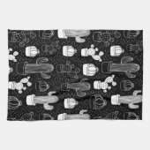 Schwarz-Weiß-Kaktus Doodle-Muster Geschirrtuch (Horizontal)
