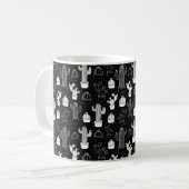 Schwarz-Weiß-Kaktus Doodle-Muster Kaffeetasse (Vorderseite Links)