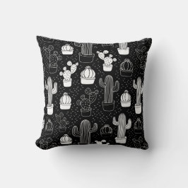 Schwarz-Weiß-Kaktus Doodle-Muster Kissen