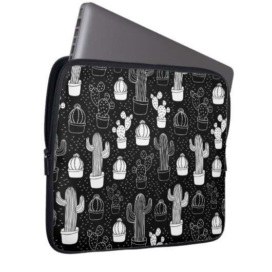 Schwarz-Weiß-Kaktus Doodle-Muster Laptopschutzhülle (Vorne Rechts)