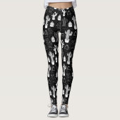 Schwarz-Weiß-Kaktus Doodle-Muster Leggings (Vorderseite)