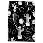 Schwarz-Weiß-Kaktus Doodle-Muster Mittlere Geschenktüte (Rückseite)