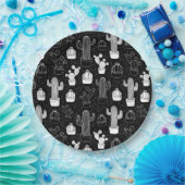 Schwarz-Weiß-Kaktus Doodle-Muster Pappteller (Party)