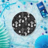 Schwarz-Weiß-Kaktus Doodle-Muster Pappteller (Party)