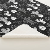 Schwarz-Weiß-Kaktus Doodle-Muster Sherpadecke (3/4)