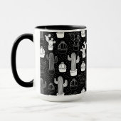 Schwarz-Weiß-Kaktus Doodle-Muster Tasse (Links)