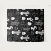 Schwarz-Weiß-Kaktus Doodle-Muster Wandteppich (Vorderseite (Horizontal))