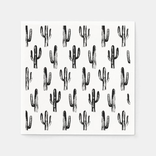 Schwarz-Weiß-Kaktus. Kakteen-Muster. botanisch Serviette (Vorderseite)