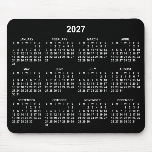 Schwarz-Weiß-Kalender 2027 Mousepad (Vorne)