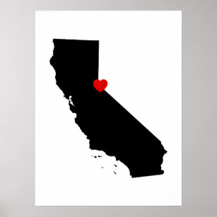 Schwarz-Weiß-Kalifornien mit rotem Herzen Poster