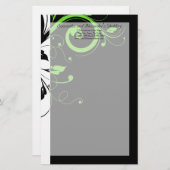 Schwarz/Weiß/Kalkgrün, fett, wirbelig Hochzeit Briefpapier (Vorne/Hinten)
