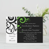 Schwarz/Weiß/Kalkgrün, fett, wirbelig Hochzeit Einladung (Stehend Vorderseite)