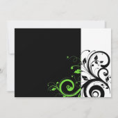Schwarz/Weiß/Kalkgrün, fett, wirbelig Hochzeit Einladung (Rückseite)