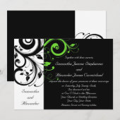 Schwarz/Weiß/Kalkgrün, fett, wirbelig Hochzeit Einladung (Vorne/Hinten)