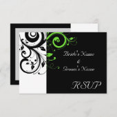 Schwarz/Weiß/Kalkgrün, fett, wirbelig Hochzeit RSVP Karte (Vorne/Hinten)