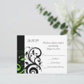 Schwarz/Weiß/Kalkgrün, fett, wirbeln, Hochzeit RSV Einladungspostkarte (Stehend Vorderseite)
