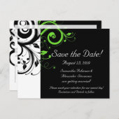 Schwarz/Weiß/Kalkgrün, Save the Date schwenken Ankündigungspostkarte (Vorne/Hinten)