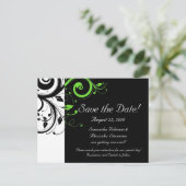 Schwarz/Weiß/Kalkgrün, Save the Date schwenken Ankündigungspostkarte (Stehend Vorderseite)