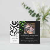 Schwarz/Weiß/Kalkgrün, Save the Date schwenken Ankündigungspostkarte (Stehend Vorderseite)