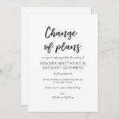Schwarz-Weiß-Kalligrafie-Änderung von Plänen Einladung (Vorne/Hinten)