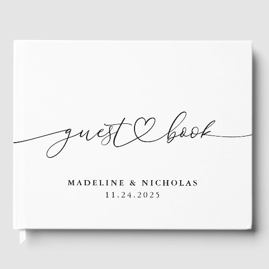 Schwarz-Weiß-Kalligrafie Einfache moderne Hochzeit Gästebuch (Vorderseite)