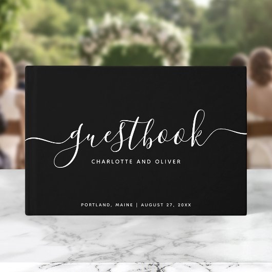 Schwarz-Weiß-Kalligrafie-Ereignis oder Hochzeit Gästebuch