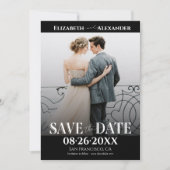 Schwarz-Weiß-Kalligrafie-Foto Save the Date Einladung (Vorderseite)