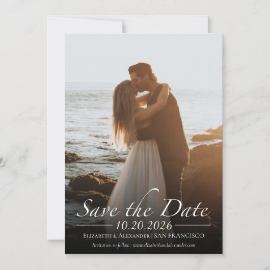 Schwarz-Weiß-Kalligrafie-Foto Save the Date Einladung (Vorderseite)