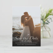 Schwarz-Weiß-Kalligrafie-Foto Save the Date Einladung (Stehend Vorderseite)