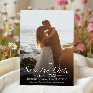 Schwarz-Weiß-Kalligrafie-Foto Save the Date Einladung