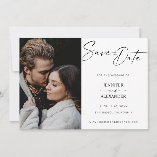 Schwarz-Weiß-Kalligrafie-Foto Save the Date Invi Einladung (Vorderseite)