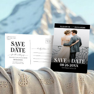 Schwarz-Weiß-Kalligrafie-Foto Save the Date Postkarte