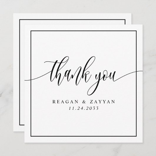 Schwarz-Weiß-Kalligrafie Hochzeit Danke-Karte Dankeskarte (Vorne/Hinten)
