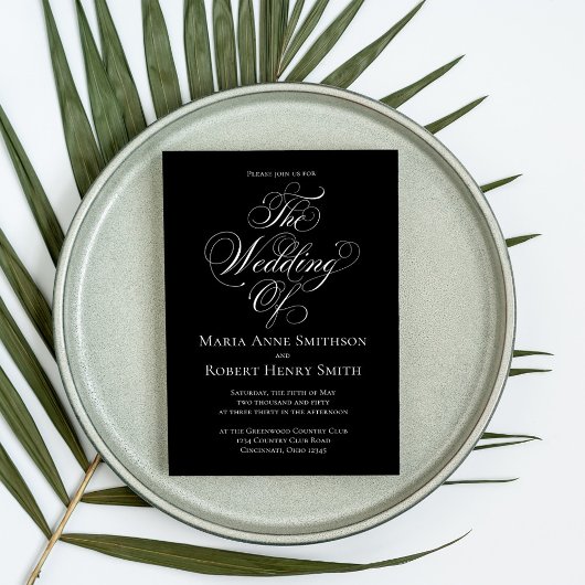 Schwarz-Weiß-Kalligrafie-Hochzeit Einladung