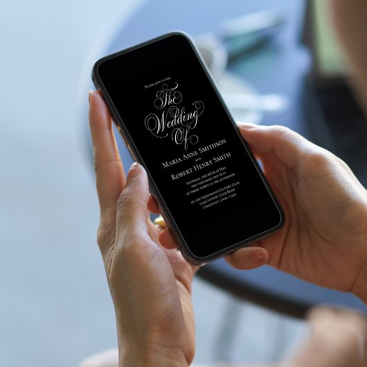 Schwarz-Weiß-Kalligrafie-Hochzeit Einladung