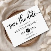 Schwarz-Weiß-Kalligrafie-Hochzeit rettet das Datum Einladung