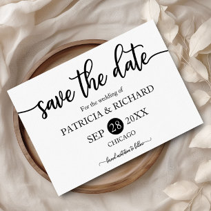 Schwarz-Weiß-Kalligrafie-Hochzeit rettet das Datum Einladung