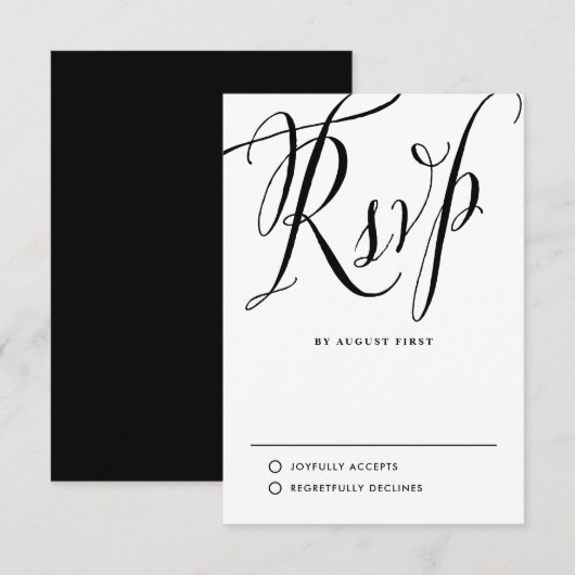 Schwarz-Weiß-Kalligrafie-Hochzeit RSVP Karte (Vorne/Hinten)