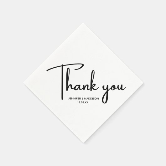 Schwarz-Weiß-Kalligrafie-Hochzeit Vielen Dank Serviette (Ecke)