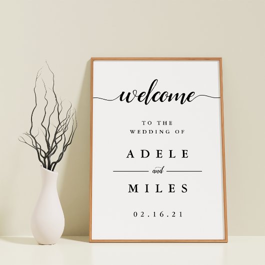 Schwarz-Weiß-Kalligrafie-Hochzeit Willkommen Poster
