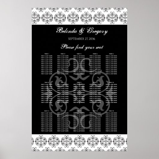 Schwarz-Weiß-Kalligrafie-Hochzeitskizze Poster (Vorne)